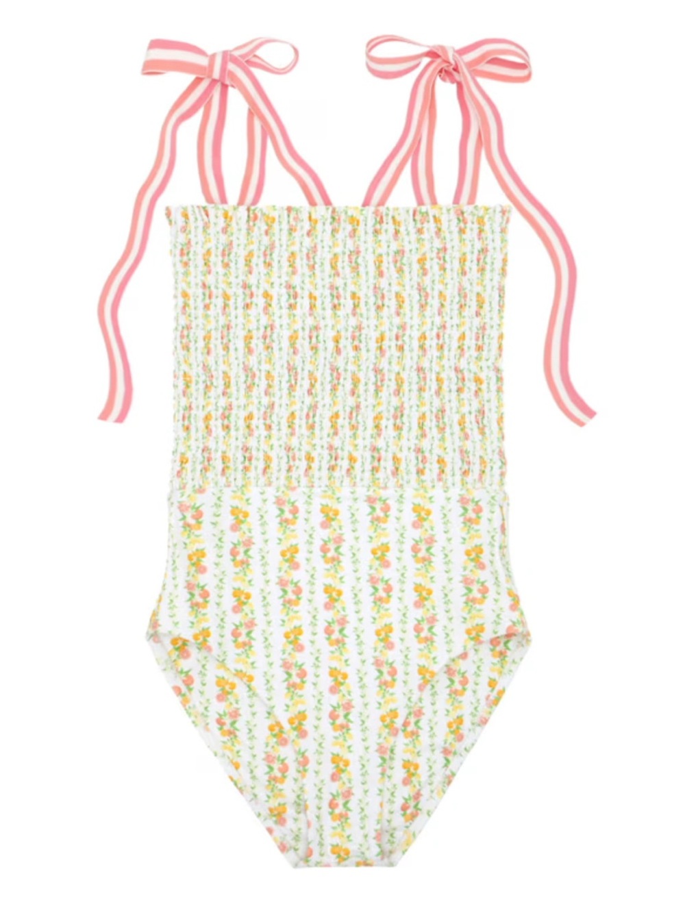 Minnow Tuckernuck Smocked Swimsuit Womens Size Medium Citrus Print Bow Straps